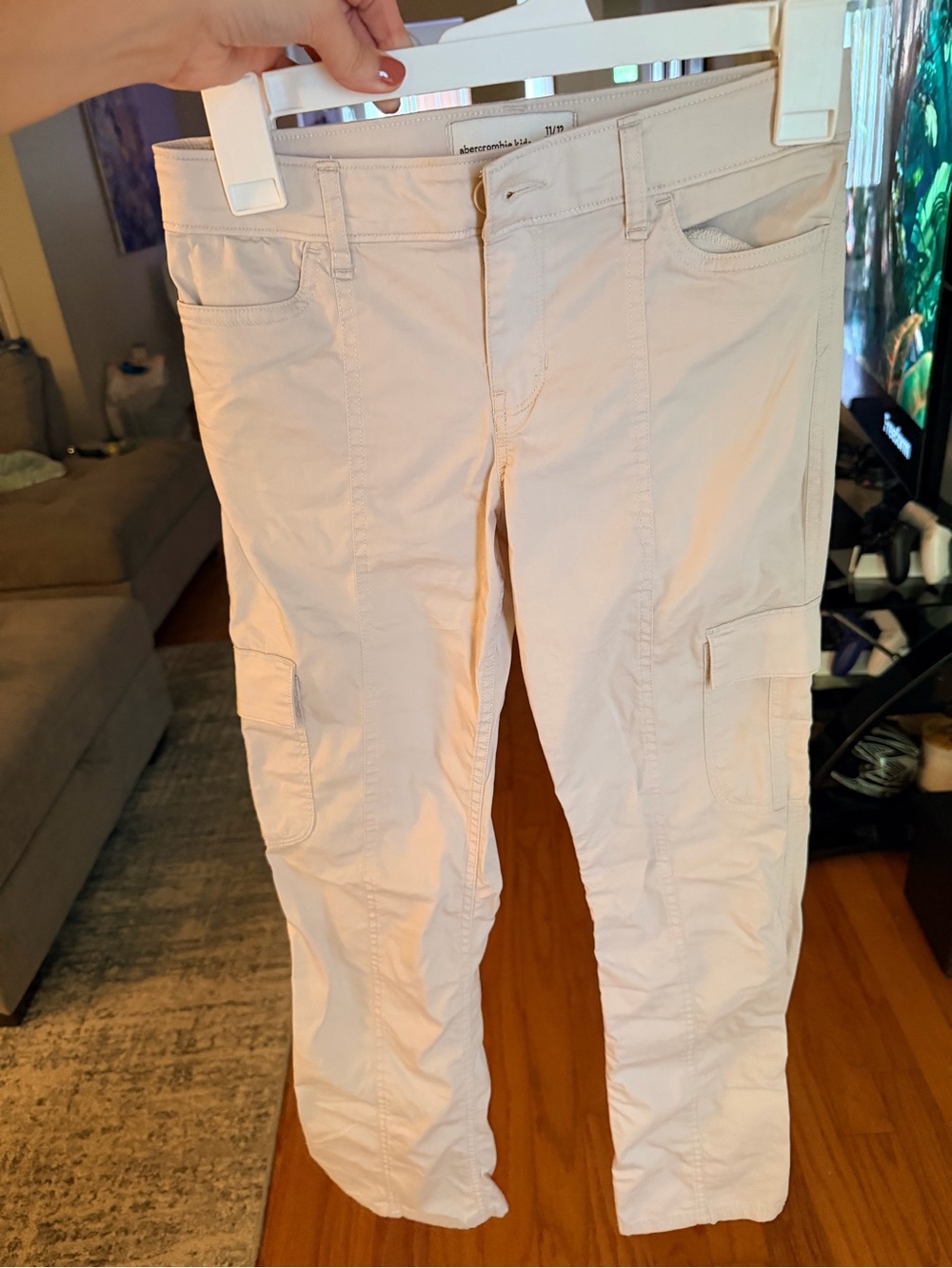 abercrombie kids cream cargo-style pants